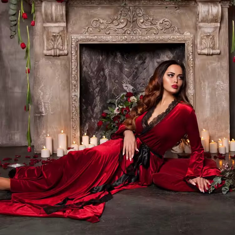 Velvet Midnight Lace Slit Robe