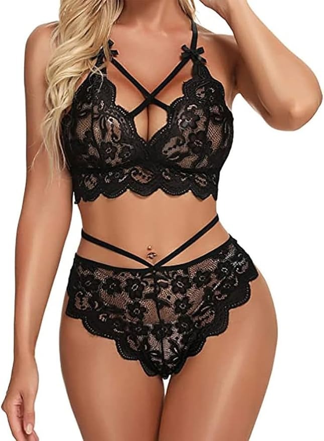 Strappy Floral Lace Bralette & Panty Set