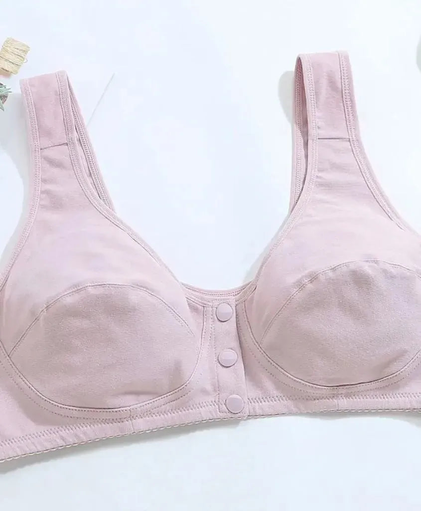 Front-Closure 3-Button Cotton Maternity & Nursing Bra (Non-Padded, Wireless) – Color May Vary