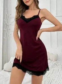 Burst Bow Split Halter Lace Dress – Sexy Strappy Sleepwear
