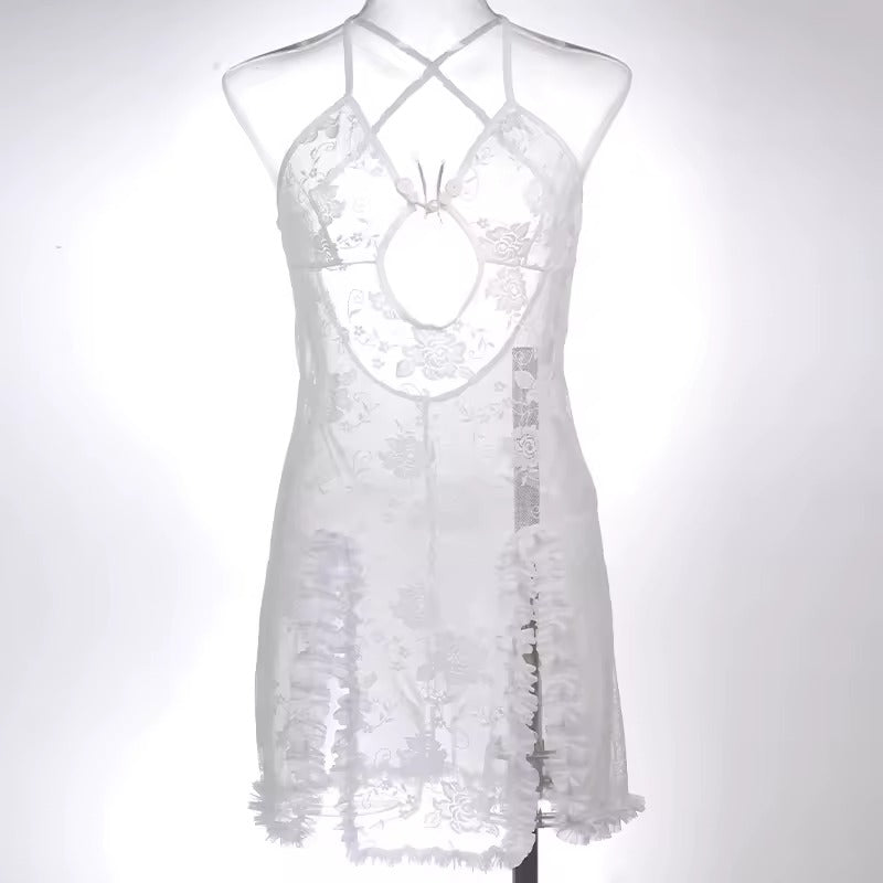 Luxury Lace Mesh Pajama Set – Strappy Sexy Nightwear for Women