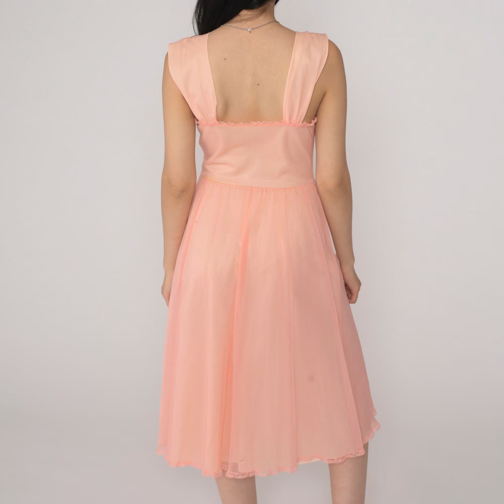Peach Sheer Lace Mesh Nightgown – Romantic Lingerie Dress