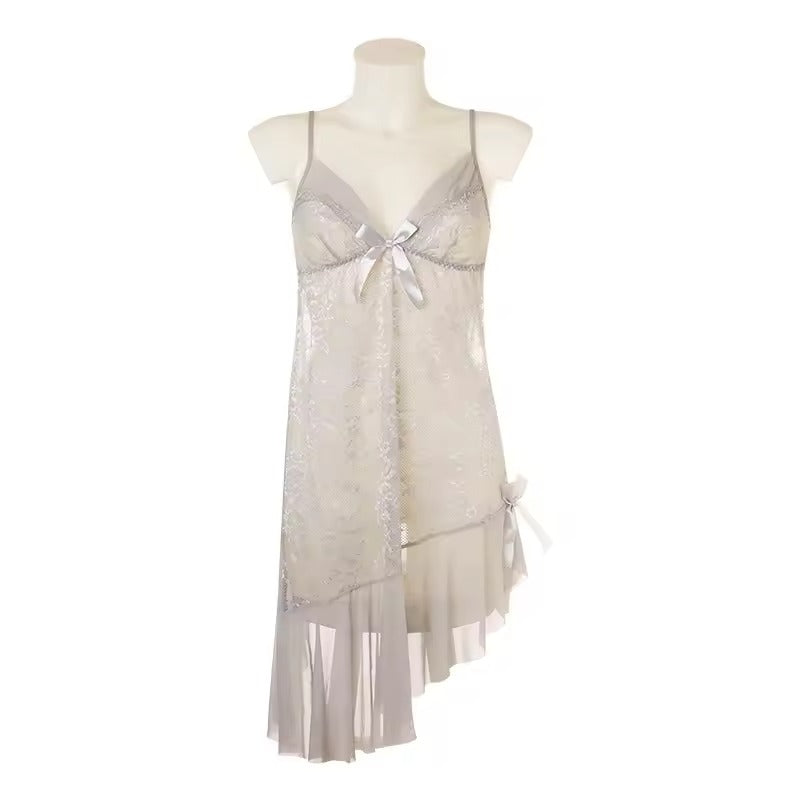 Elegant Lace Nightwear with Satin Bow Detail