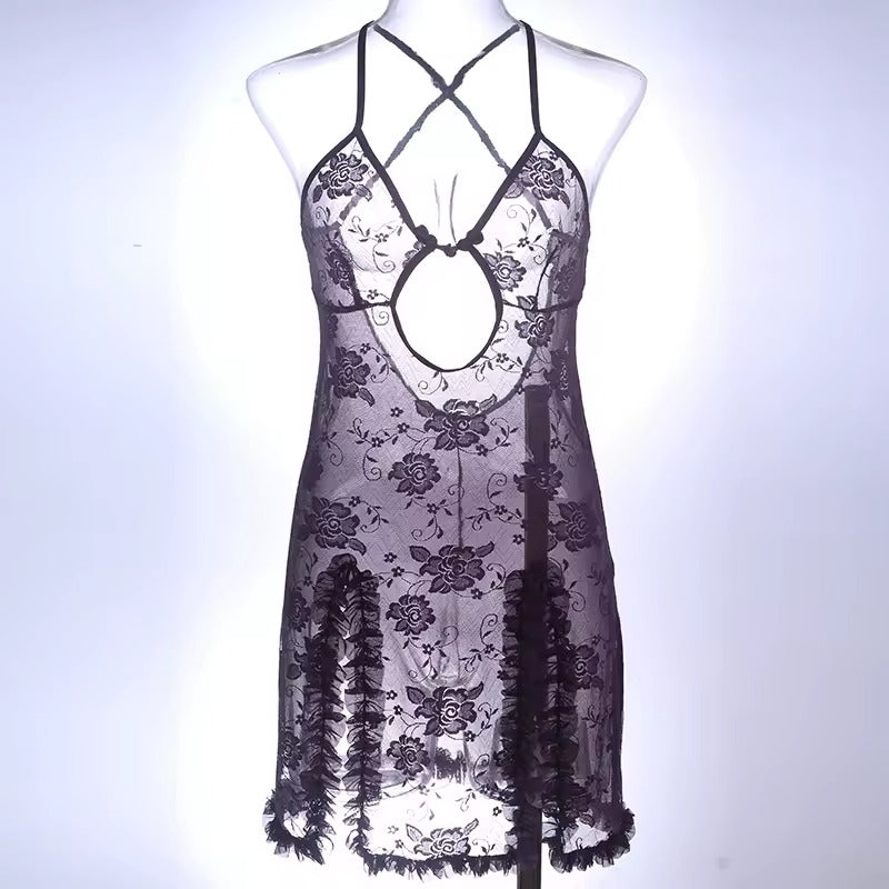 Luxury Lace Mesh Pajama Set – Strappy Sexy Nightwear for Women
