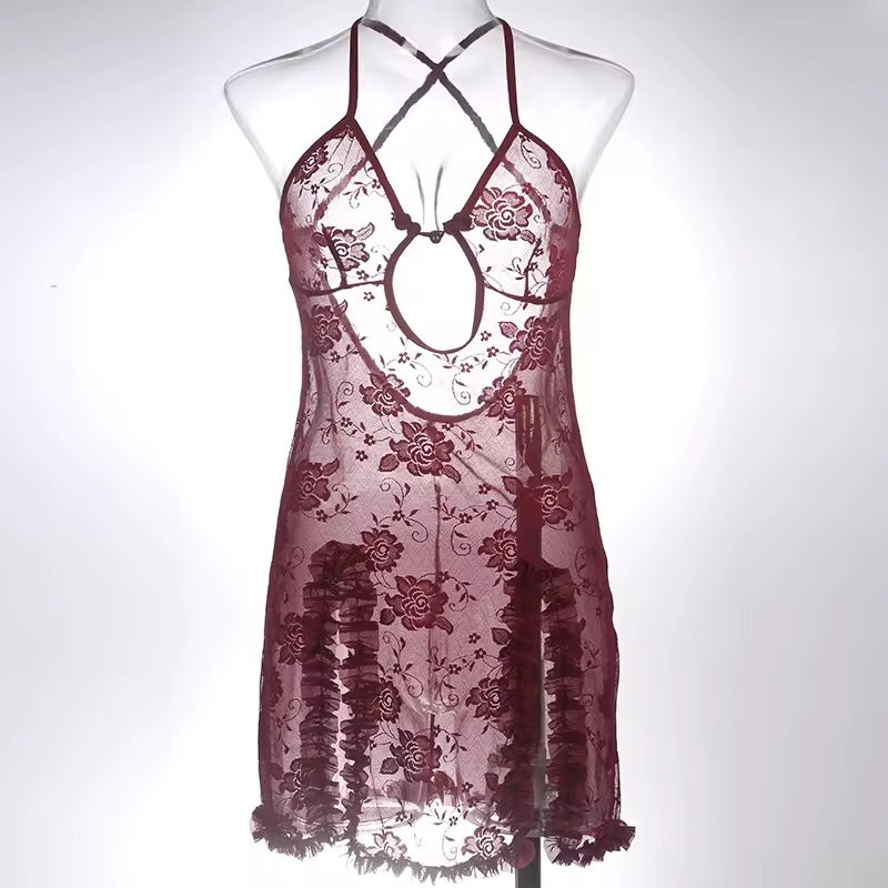 Luxury Lace Mesh Pajama Set – Strappy Sexy Nightwear for Women