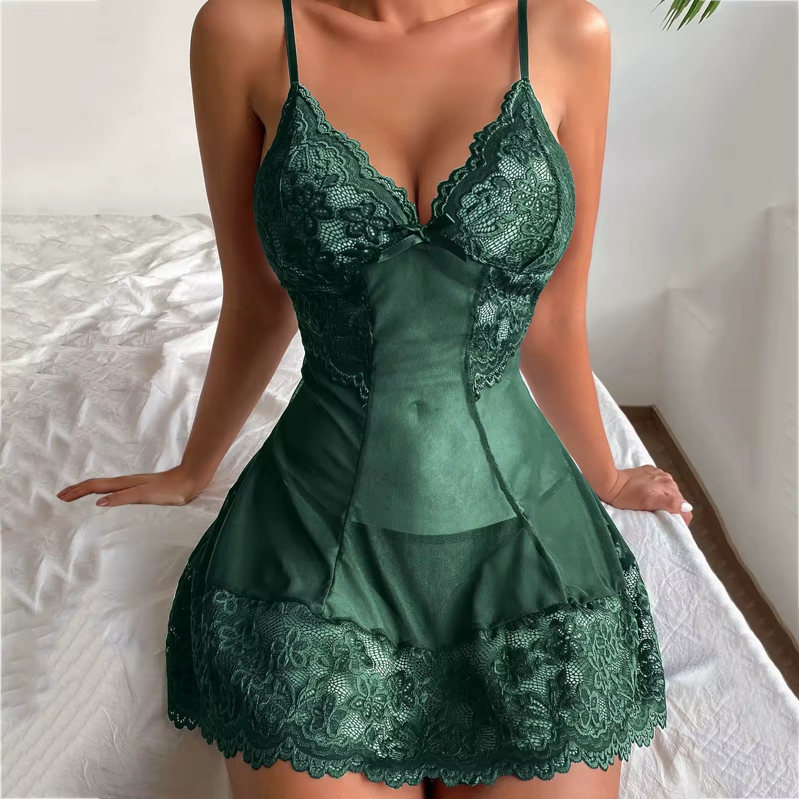 Lace Trim Satin Sleepwear Dress
