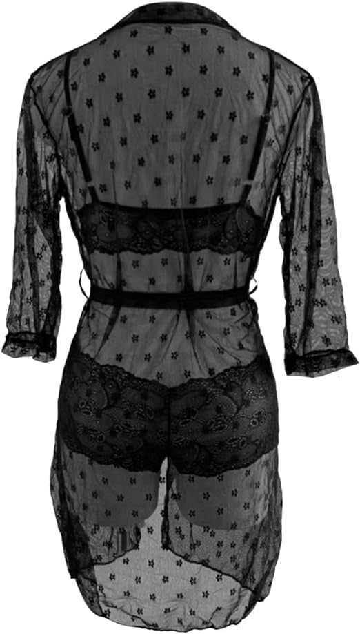3-Piece Lace Lingerie Set with Sheer Robe