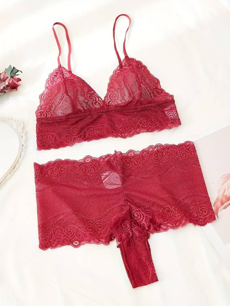 3-Piece Lace Lingerie Set with Sheer Robe