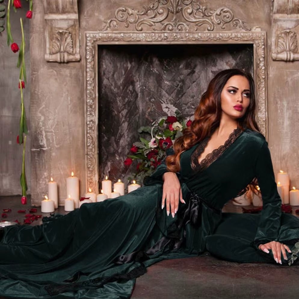 Velvet Midnight Lace Slit Robe