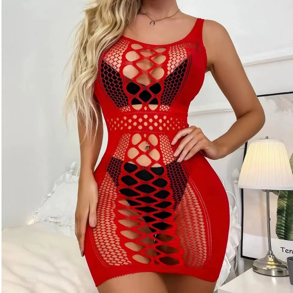 Red Sheer Mesh Night Dress – Fishnet Lingerie Pajama