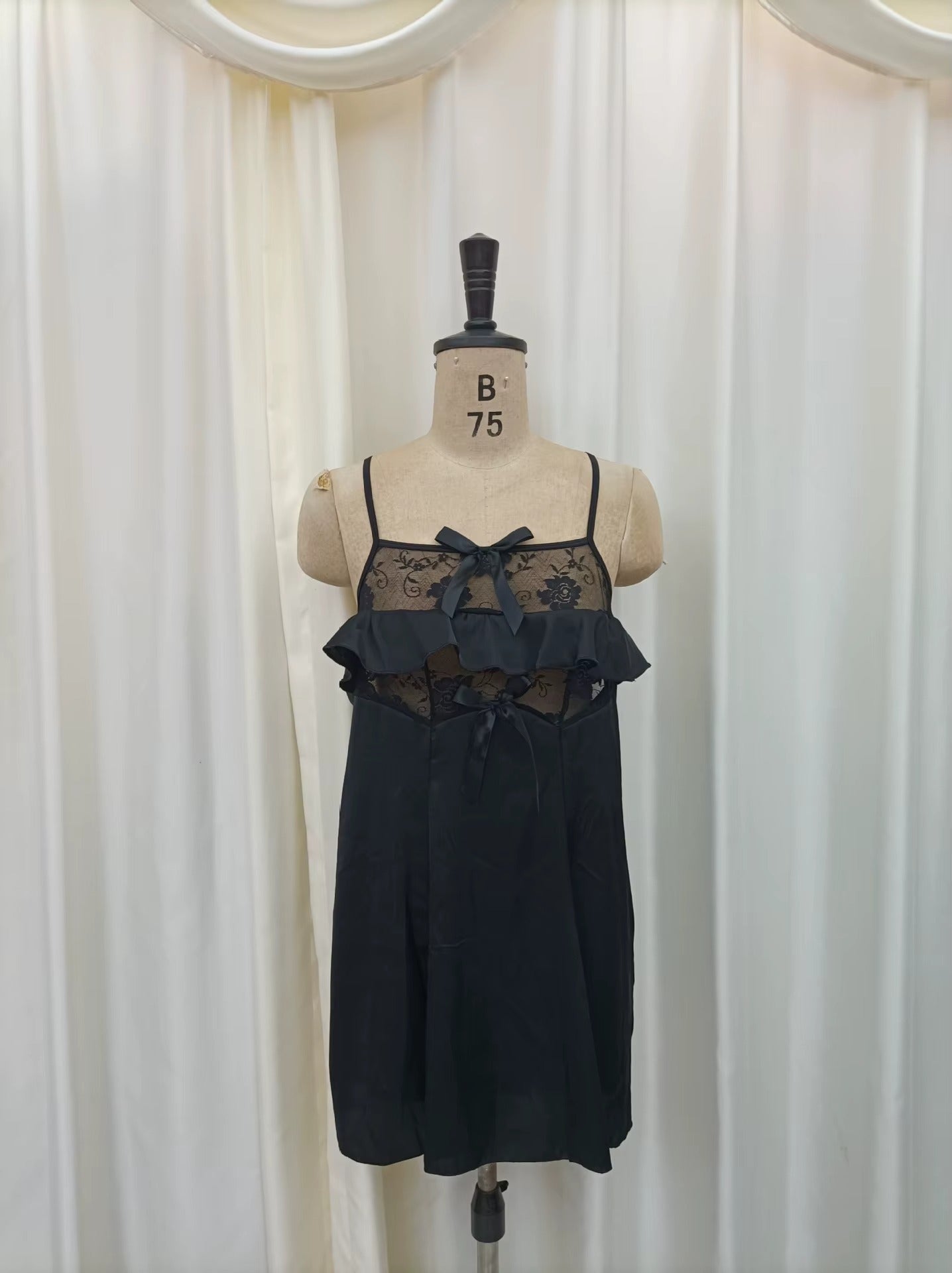 Black Lace Ruffle Nightdress – Elegant Sleepwear