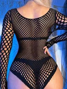 Hollow-Out Fishnet Teddy Bodysuit – No Liner