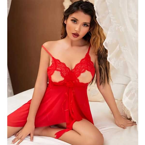 Seductive Red Lace Babydoll Lingerie Set