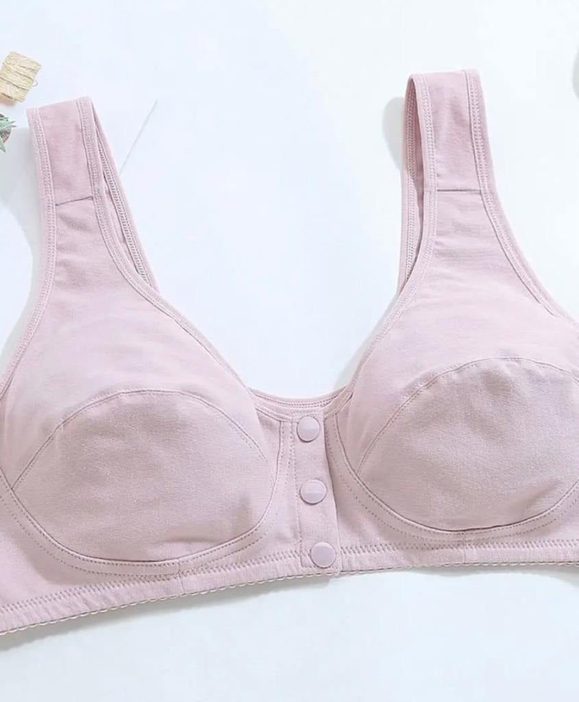 Front-Closure 3-Button Cotton Maternity & Nursing Bra (Non-Padded, Wireless) – Color May Vary