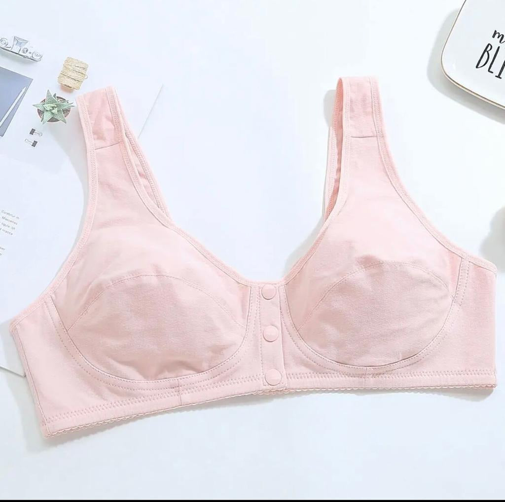 Front-Closure 3-Button Cotton Maternity & Nursing Bra (Non-Padded, Wireless) – Color May Vary