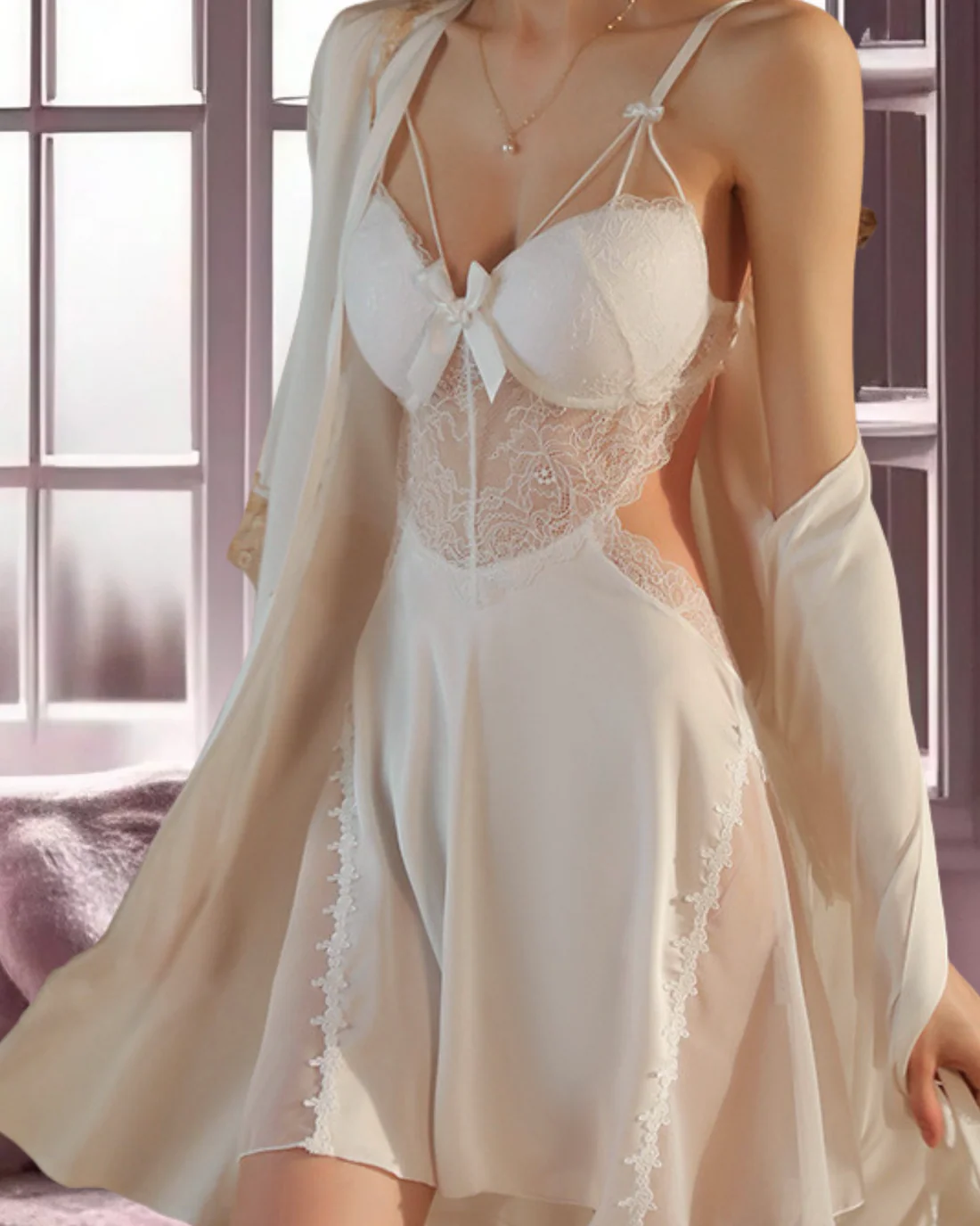 CHEEKY LULU & SKY White NightGown Set