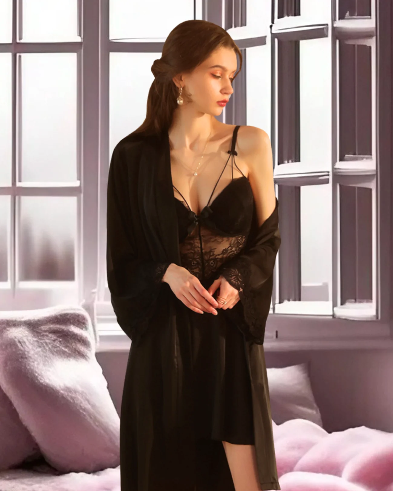 CHEEKY LULU & SKYBlack NightGown Set