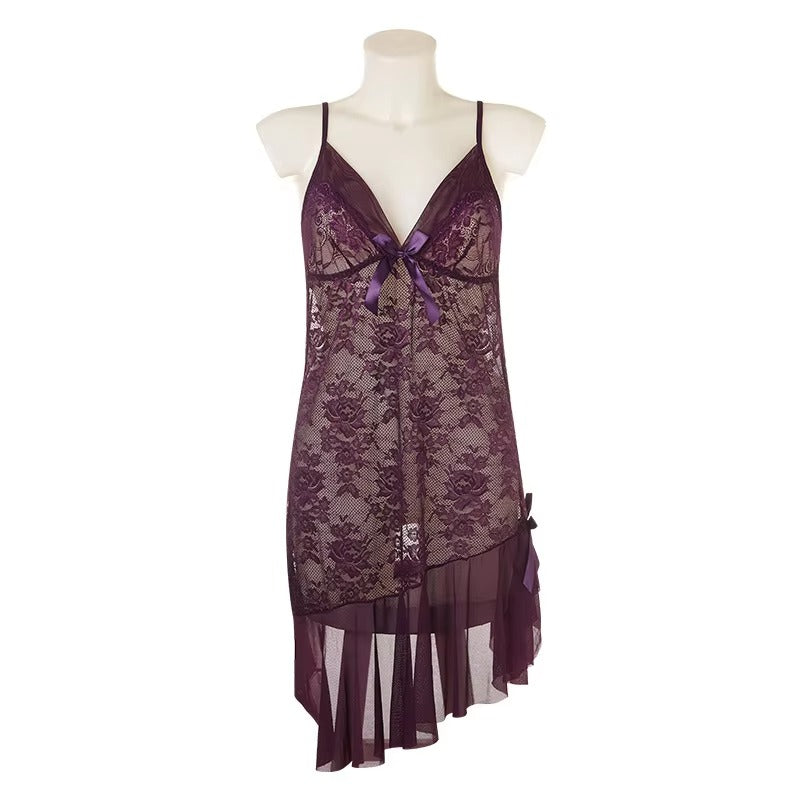 Elegant Lace Nightwear with Satin Bow Detail