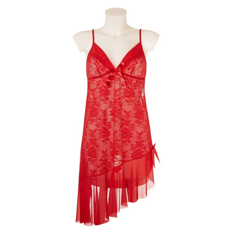 Elegant Lace Nightwear with Satin Bow Detail