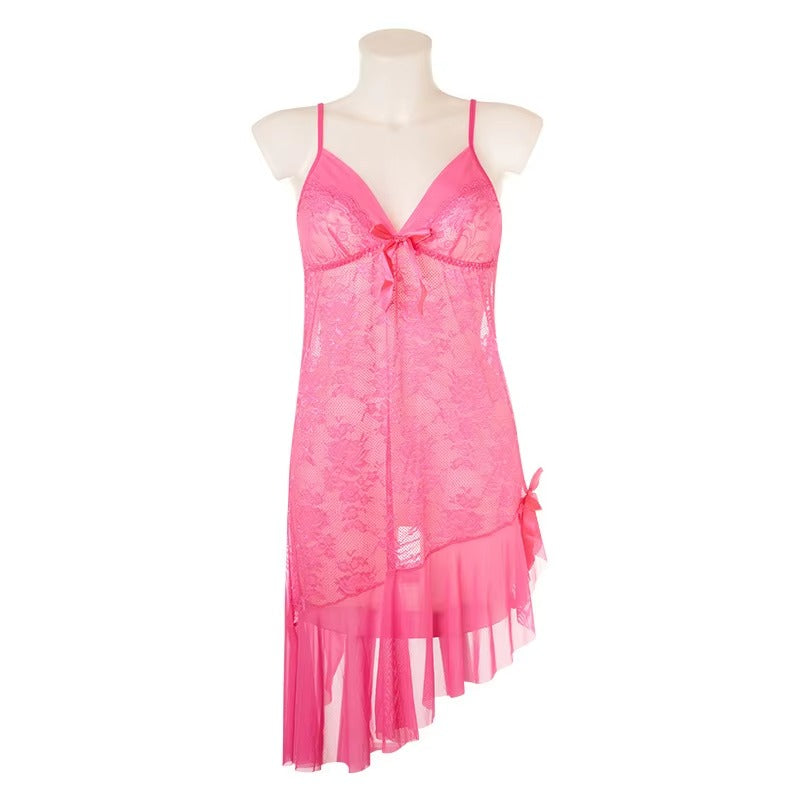 Elegant Lace Nightwear with Satin Bow Detail