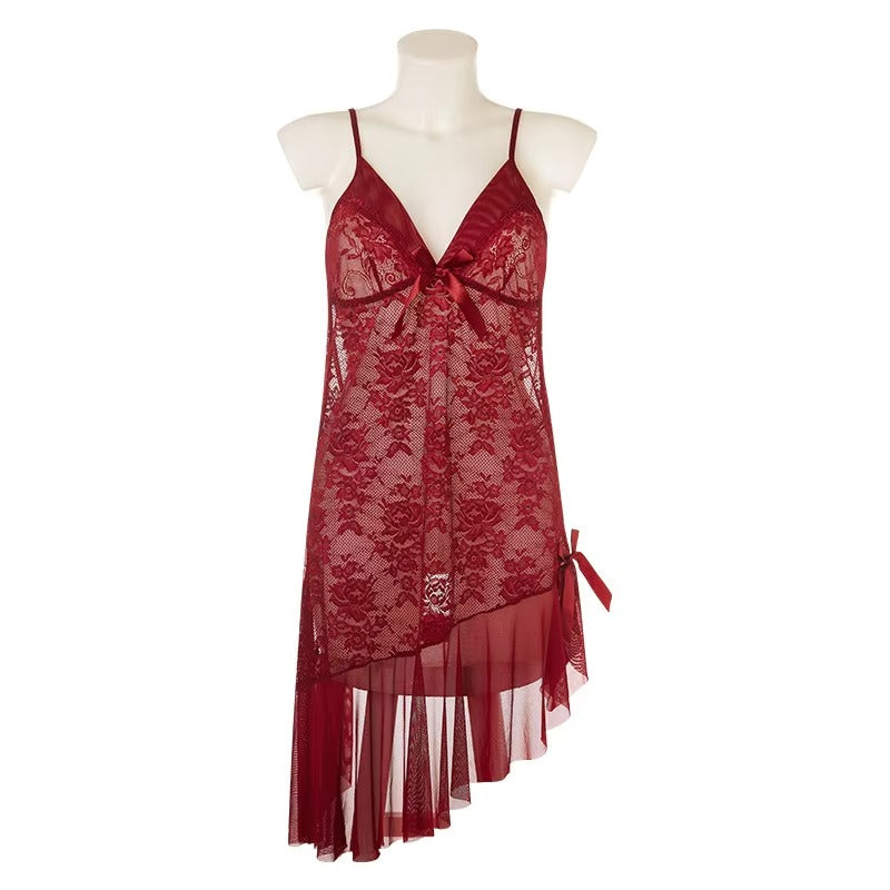 Elegant Lace Nightwear with Satin Bow Detail