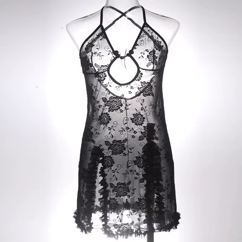 Luxury Lace Mesh Pajama Set – Strappy Sexy Nightwear for Women
