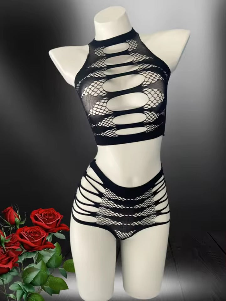 Teal Cut-Out Fishnet Bodysuit Lingerie