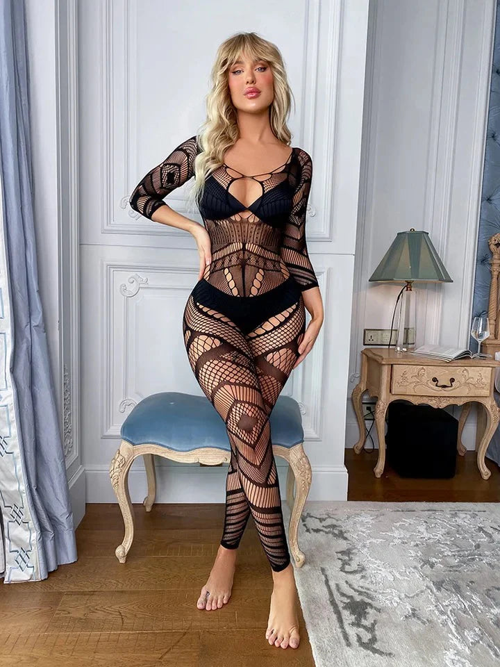 Off-Shoulder Gradient Mesh Bodystocking